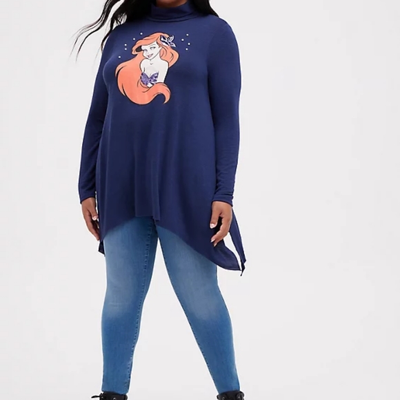 Disney Ariel Little Mermaid Sequin Pearl Turtleneck Sweater Mock Neck Top 1X 2X - Picture 3 of 5